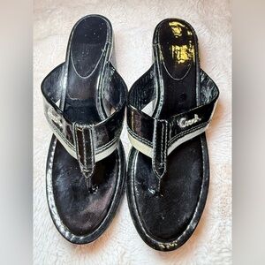 Coach Black Wedge Sandals Logo Sole